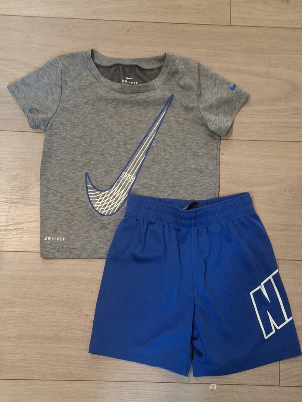 5/$25 Nike Dri-FIT Gray Tee + Blue Shorts - 24M